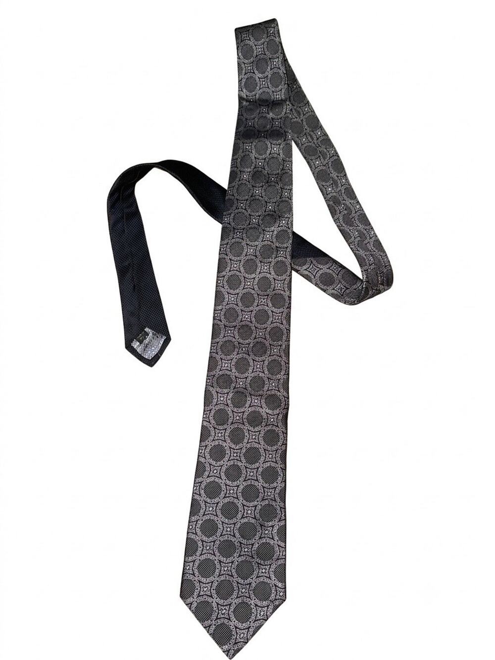 John W Nordstrom Silk Tie Black Gray Geometric Medallion Men's Necktie 59"